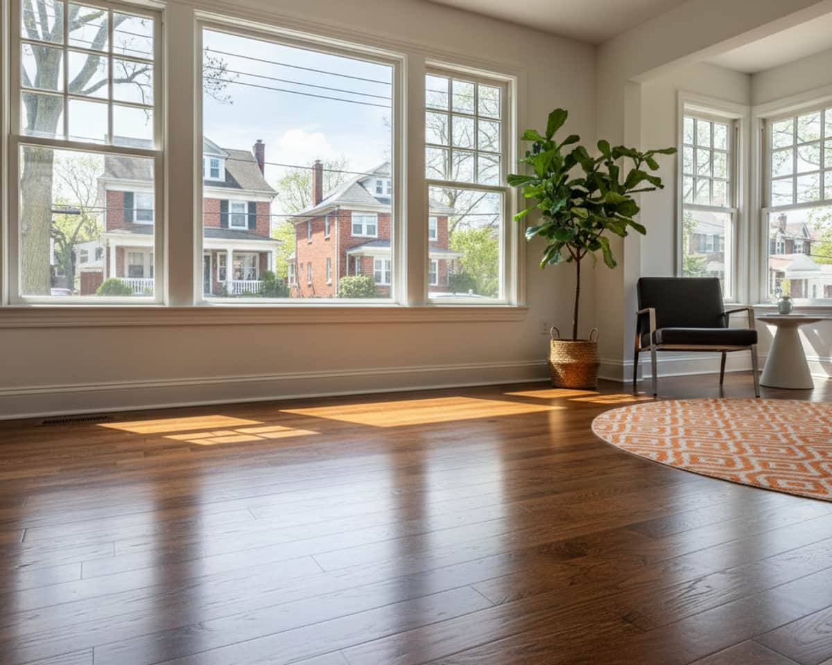 Beautifully finished hardwood floor, reflecting natural light in a Staten Island home.