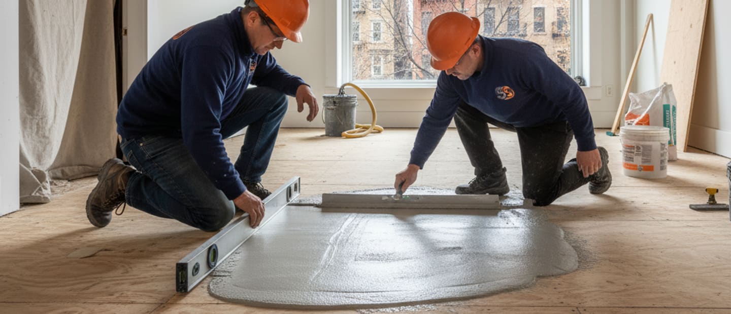 Professionally leveled hardwood floor in a Bronx home before finishing