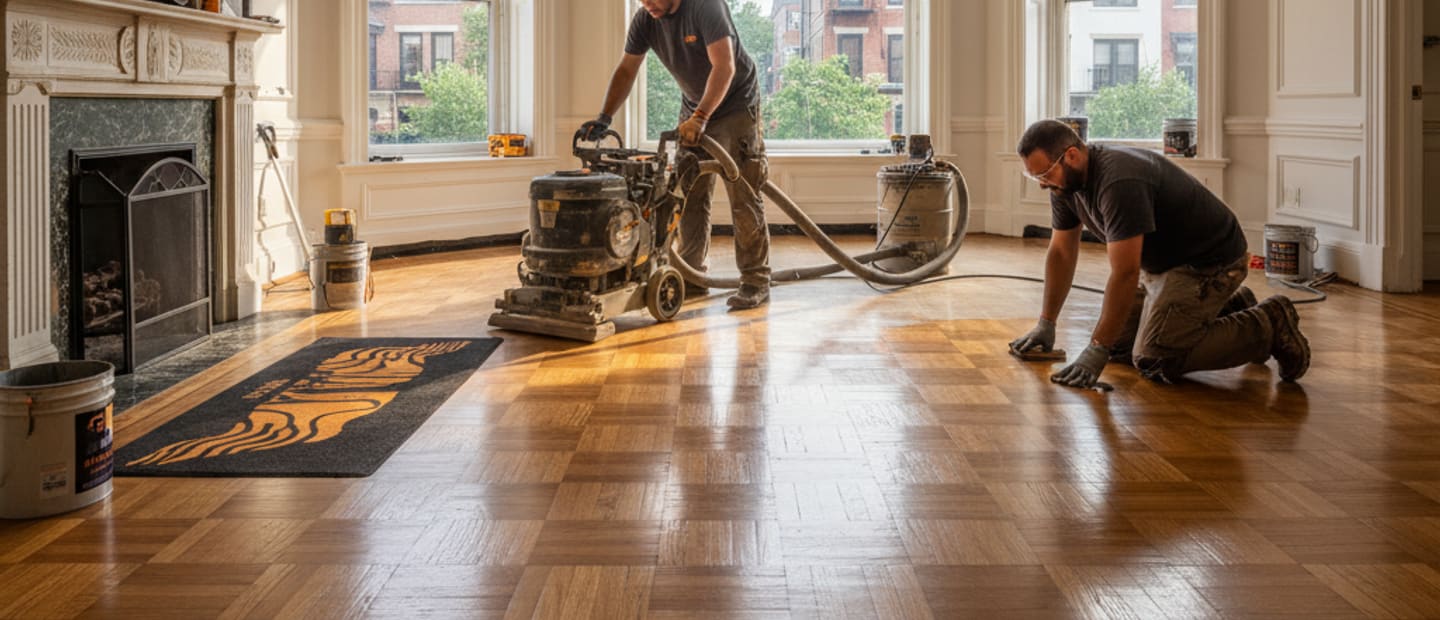 Expert hardwood floor maintenance in a luxurious Queens home