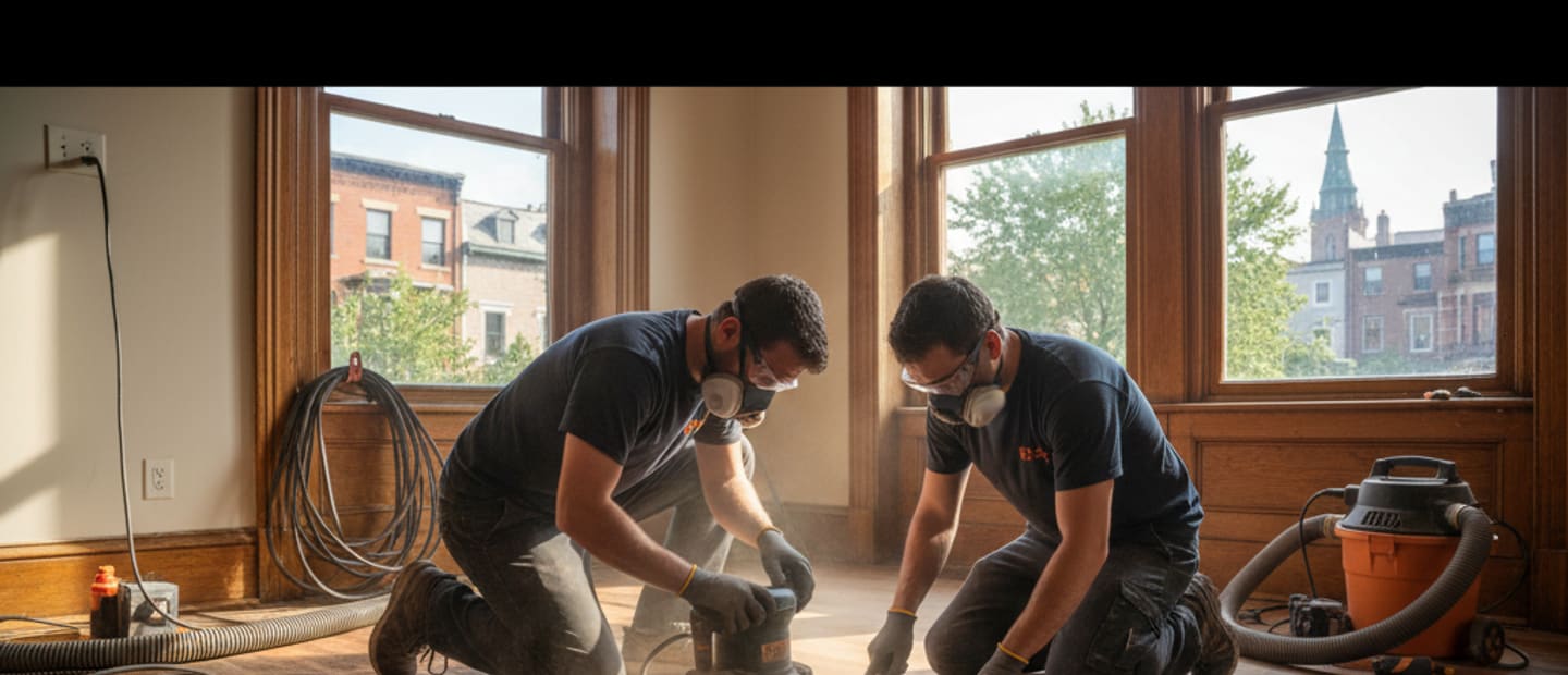 Beautifully repaired hardwood floor in a classic Brooklyn brownstone